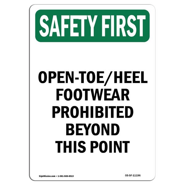 Signmission OSHA Sign, Open-Toe Heel Footwear Prohibited, 14in X 10in Aluminum, 10" W, 14" L, Portrait OS-SF-A-1014-V-11196